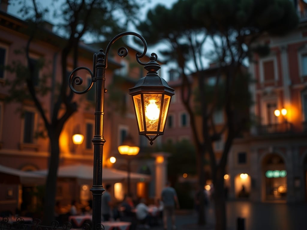lampioni Garbatella di sera